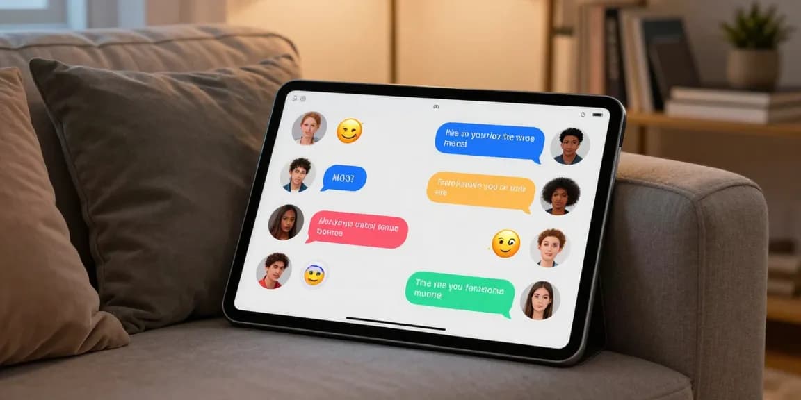 Engaging digital scene depicting characters using ai sex chat in a cozy setting.