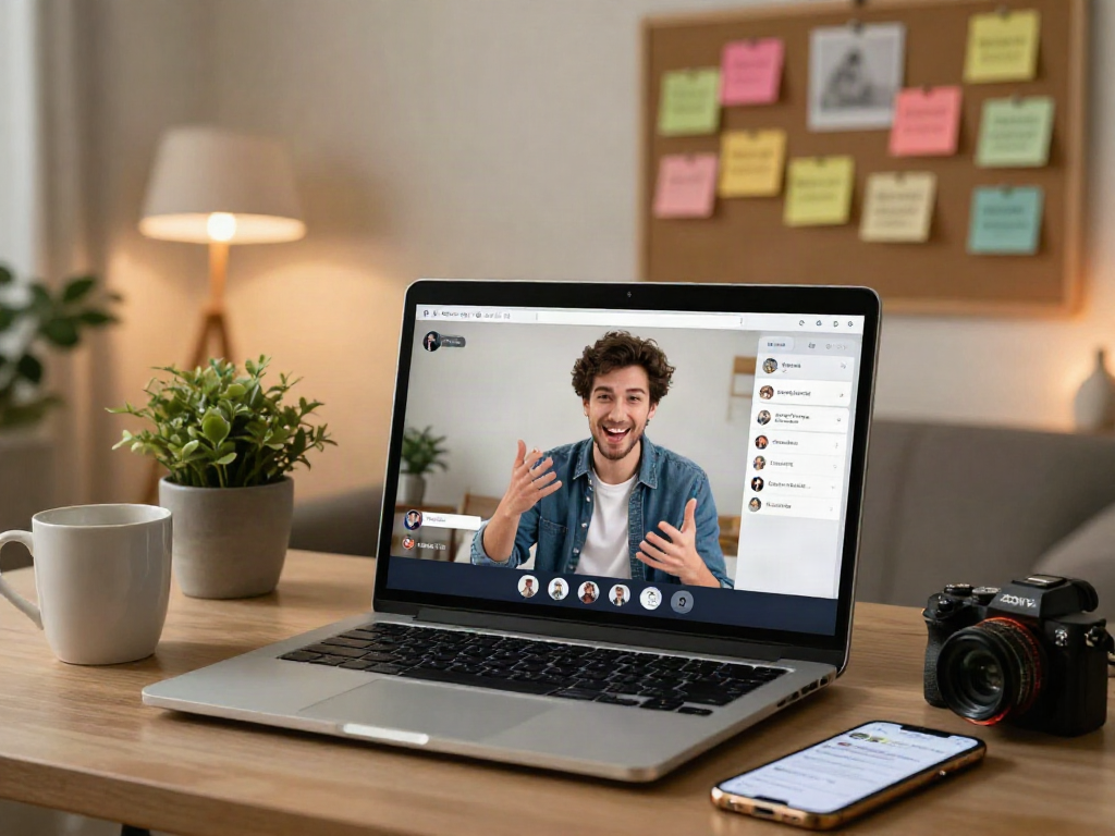 Engaging user in a home office showcasing lively ai sex chat interactions.