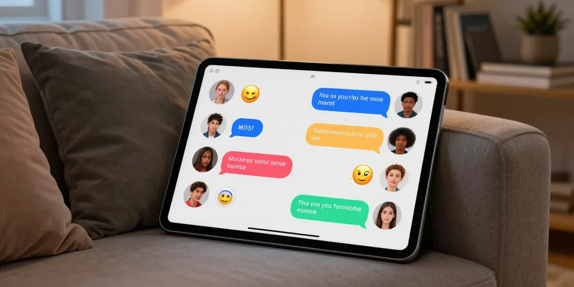 Engaging digital scene depicting characters using ai sex chat in a cozy setting.