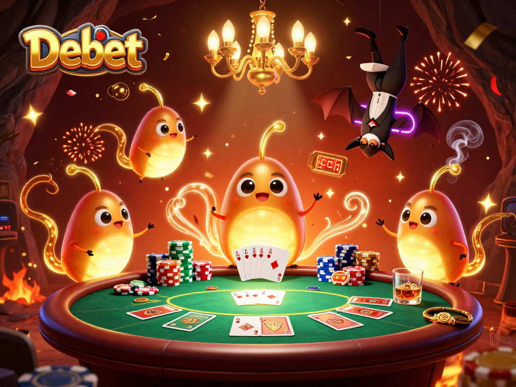 Experience the thrill at Debet's vibrant cave casino with glowworms and a bat dealer.