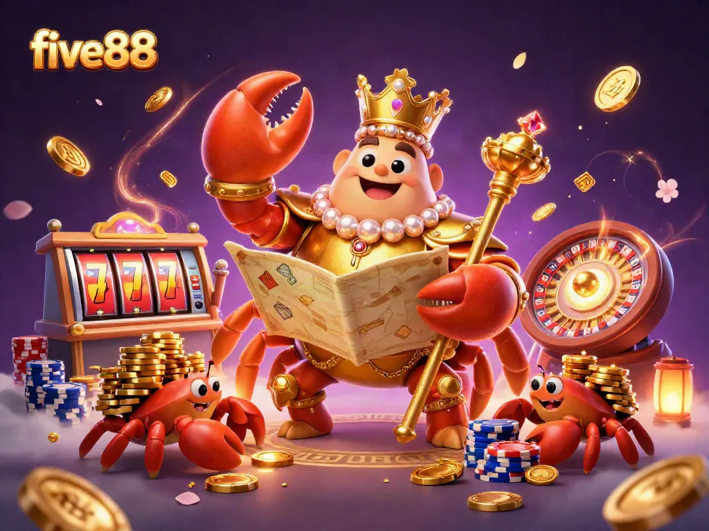 Experience exciting wins at five88 with vibrant slots, golden chips, and a mesmerizing casino scene.