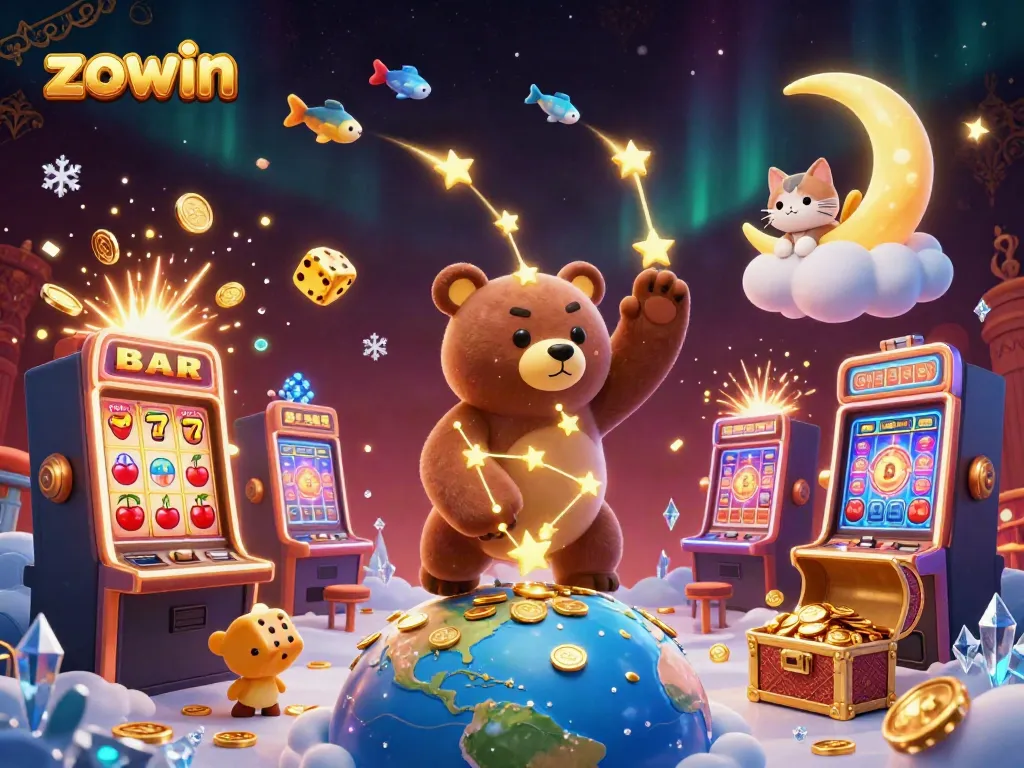Experience the magic of zowin with vibrant casino imagery and engaging characters in a stunning 3D scene.