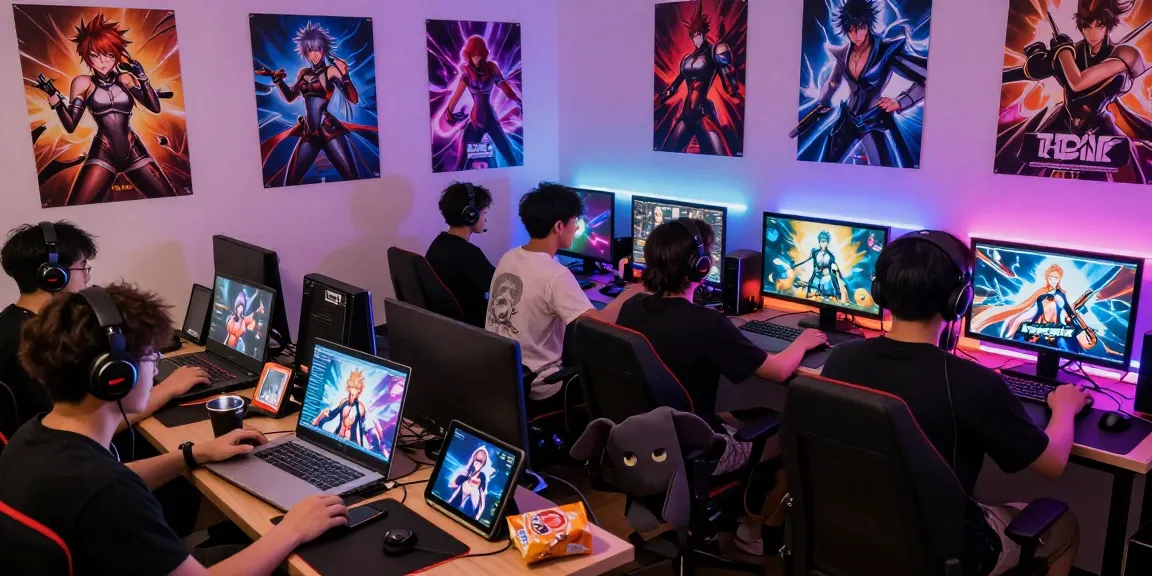 Engaged players enjoying a vibrant hentai game in a cozy gaming room.