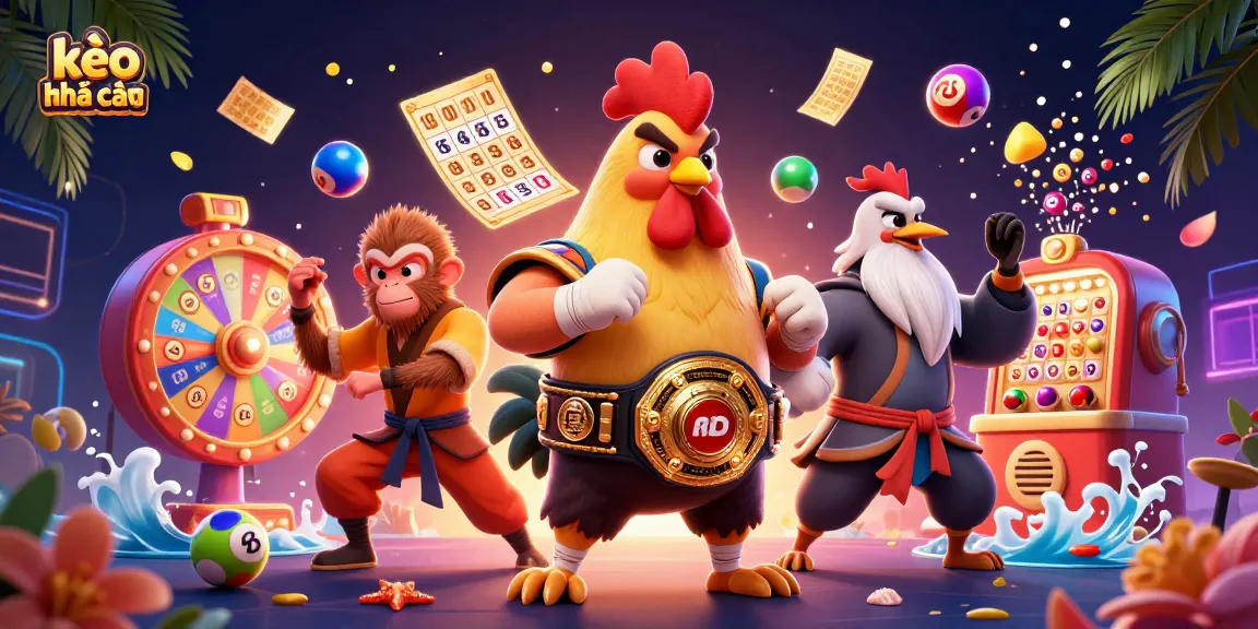 Engage with kèo nhà cái as colorful lottery balls bounce around in a vibrant, casino-themed scene.
