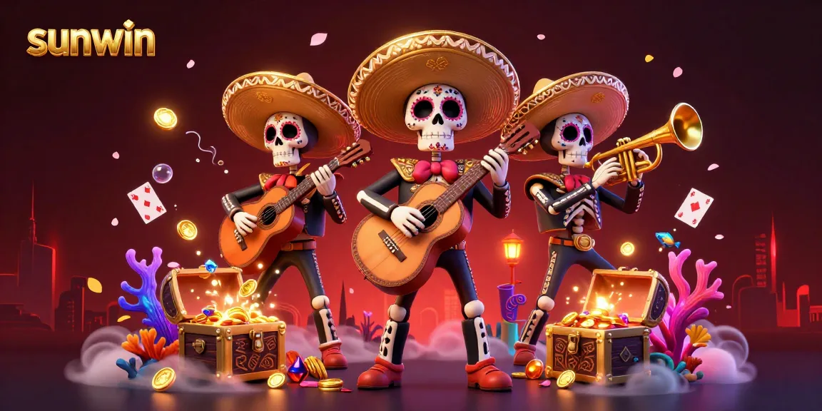 Experience thrilling gameplay with sunwin in a vibrant 3D casino atmosphere filled with musical mariachi and treasures.